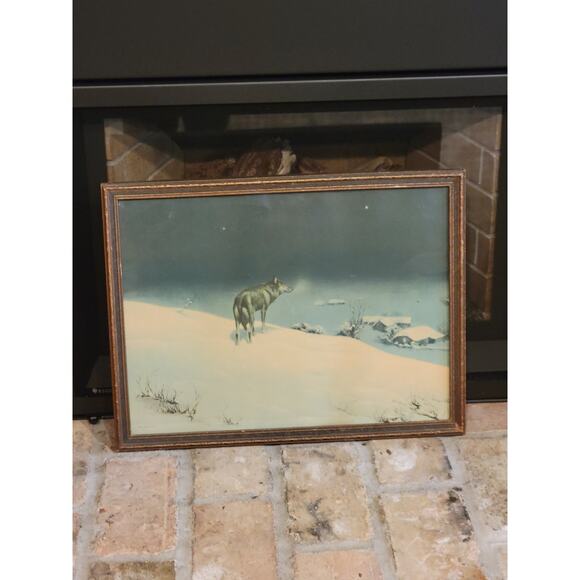 Vintage Lone Wolf Print Alfred Kowalski Picture Framed Art 17" x 13" - Picture 1 of 4